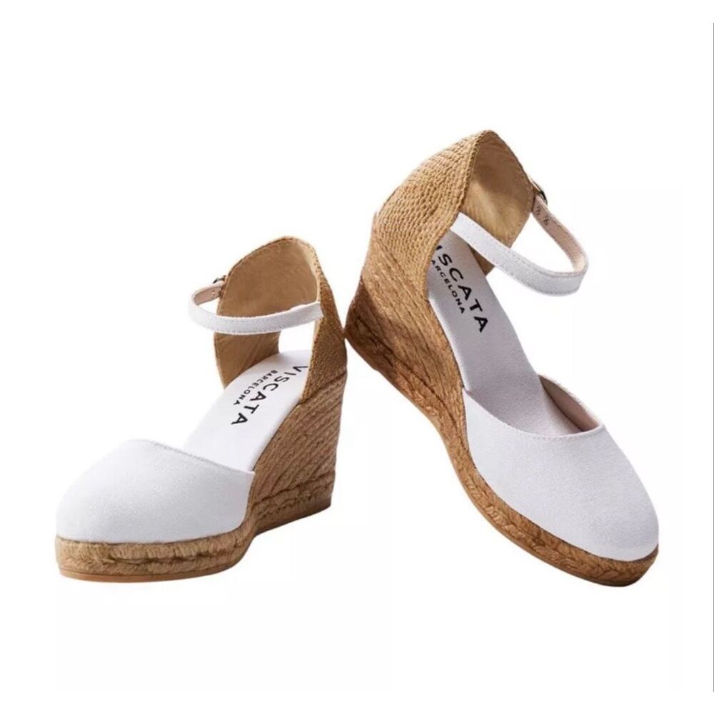 Viscata Barcelona Satuna Limited Edition Canvas Espadrille White Wedges Heels